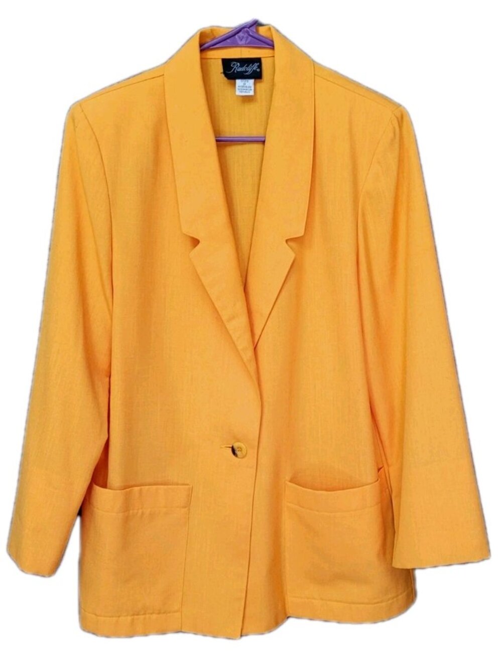 VTG 80's Blazer Jacket Women 8 Yellow Shoulder Pads Structured‎ Boxy Pockets